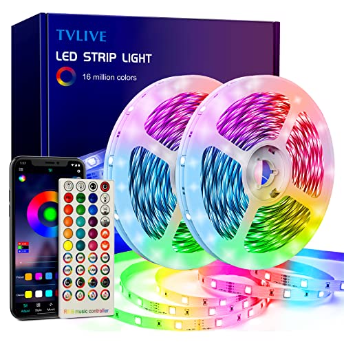 TVLIVE Tira LED, Luces LED Habitación 20 metros, LED Strip lights RGB, Sincronización Musical Bluetooth, 28 Modos, Control de Remoto 40 Botones y App, Luces de Tiras Led Para Fiesta Hogar TV Bar