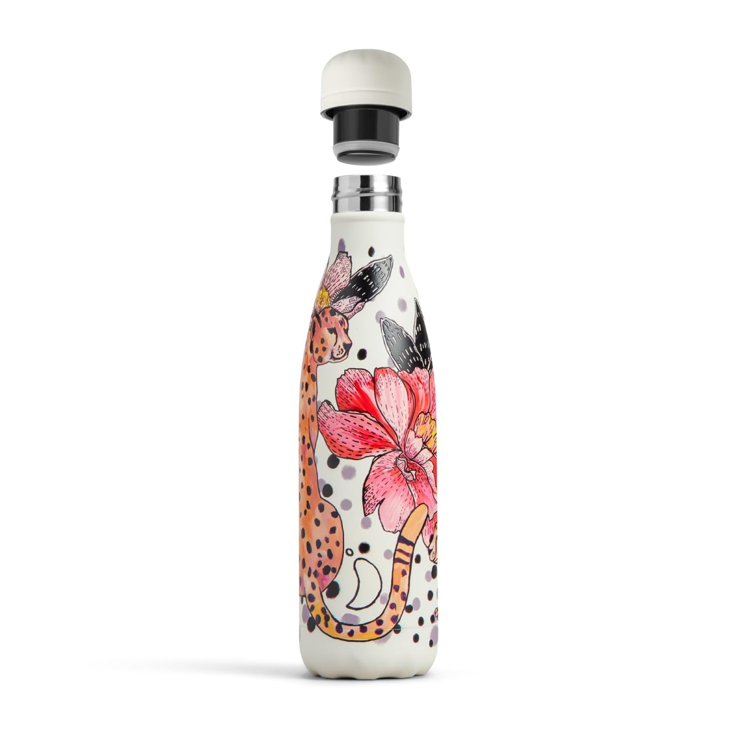 Chilly's Botella de Aqua - Acero Inoxidable y Reutilizable - Prueba de Fugas, Libre de transpiración - Cheetah Jungle, 500ml