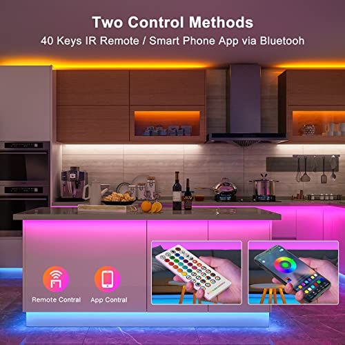 TVLIVE Tira LED, Luces LED Habitación 20 metros, LED Strip lights RGB, Sincronización Musical Bluetooth, 28 Modos, Control de Remoto 40 Botones y App, Luces de Tiras Led Para Fiesta Hogar TV Bar