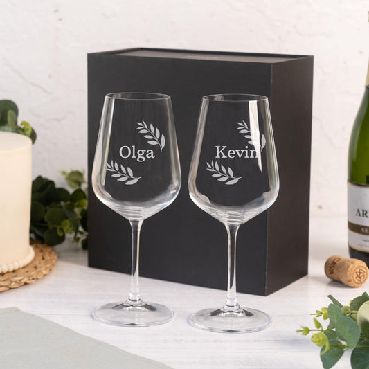 Wanapix | Pack 2 Copas de Vino Personalizadas | Estuche de Regalo Incluido | Copa de Cristal Grabada para Vino | Con Nombre o Texto | Pack de Copas de Cristal | Name