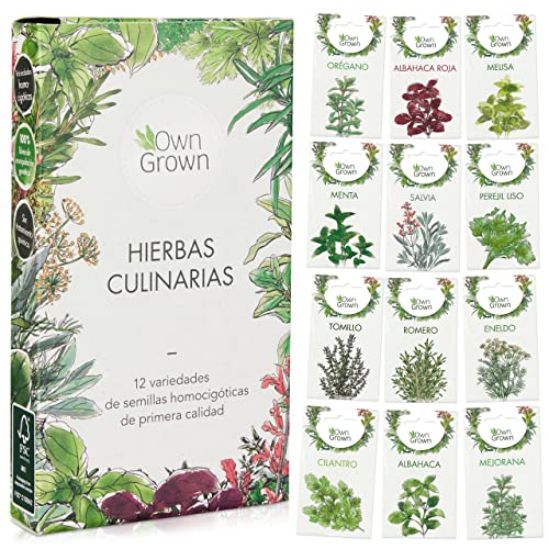 Kit Semillas Hierbas: 12 Variedades de Hierbas Aromaticas para plantar – Semillas Huerto – Albahaca, Tomillo, Cilantro – Plantas Aromaticas – OwnGrown