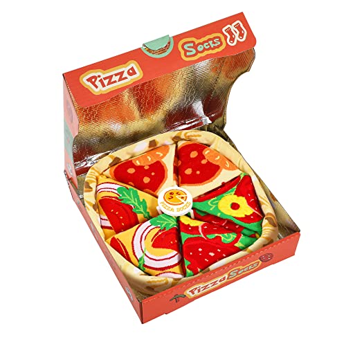 AGRIMONY Calcetines Pizza Hombre Divertidos - Personalizados Originales Dibujos Estampados Graciosos Frikis Colores Arte Pizza - Regalos Originales Navidad Cumpleanos para Adolescentes-4 pares