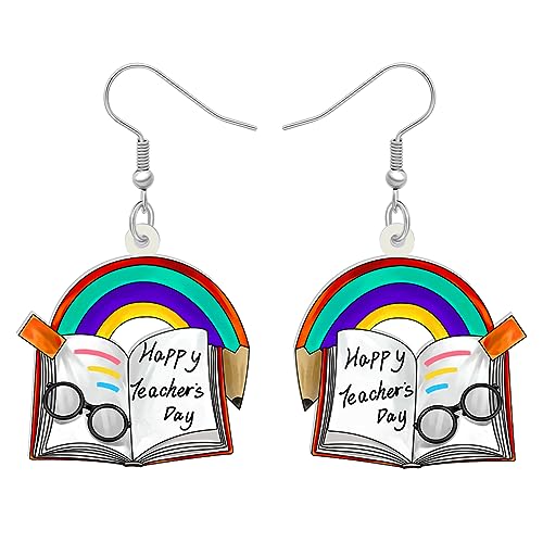 BAMAY Pendientes de Acrilico Autobus Escolar Novedad Coche Camion Joyeria Vuelta al Cole Profesores Regalos para Mujeres Niñas Estudiantes (Rojo)