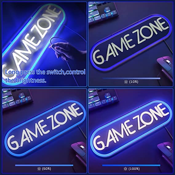 SOLIDEE Neon Gamepad Zone Neon LED Alimentadas por USB Letrero Neon Decoración de la Habitación Luces de neón Frescas para el Dormitorio Sala de Juegos Bar Niños Regalo Decoración de Fiesta (azul)