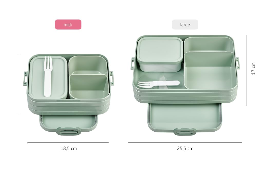 Mepal - Fiambrera Bento Take A Break midi - Lonchera Con Bento Box - Lunch Box para Sándwiches, Pequeños Tentempiés y Sobras - Merienda & Almuerzo - Con Compartimentos - 900 ml - Nordic Pink