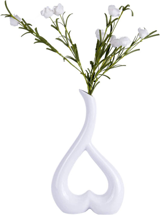 Arawat Jarrones de Cerámica Jarrones Blancos Deco Florero de Porcelana Florero de Mesa para Flores de Hierba de la Pampa Flores Secas Jarrones Modernos para Decoración de Mesa Regalo 26 cm