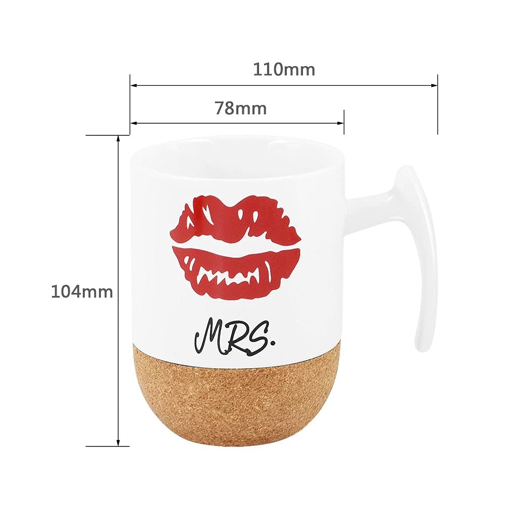 Love-KANKEI Tazas de Mr y Mrs de Cerámica con Fondo de Corcho, Tazas de Cafe Juego de 2 con 300ml, Tazas Desayuno como Regalo Ideal para Bodas, San Valentín, Cumpleaños