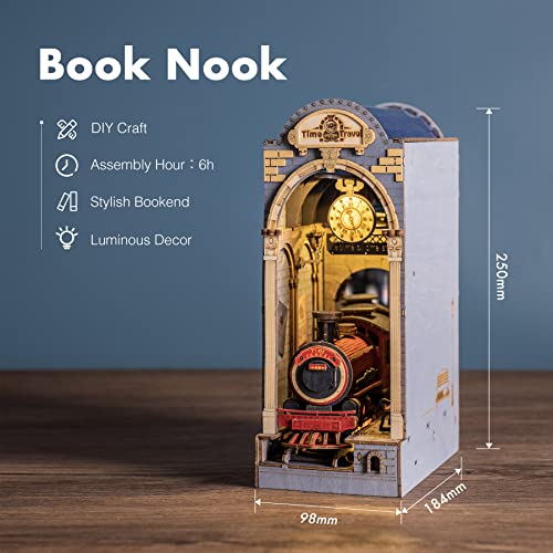 Rolife Book Nook Kit Puzzle 3D Madera Rompecabezas DIY Rincón de Libros Book Nook para Estantería Sujetalibros Decoración con Muebles y Accesorios, Time Travel