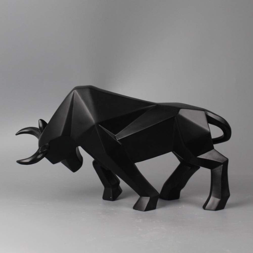 Estatua geométrica de toro, esculturas abstractas, decoración del hogar, estatua de ganado moderna, escultura de toro de resina para regalo de oficina en casa (negro)