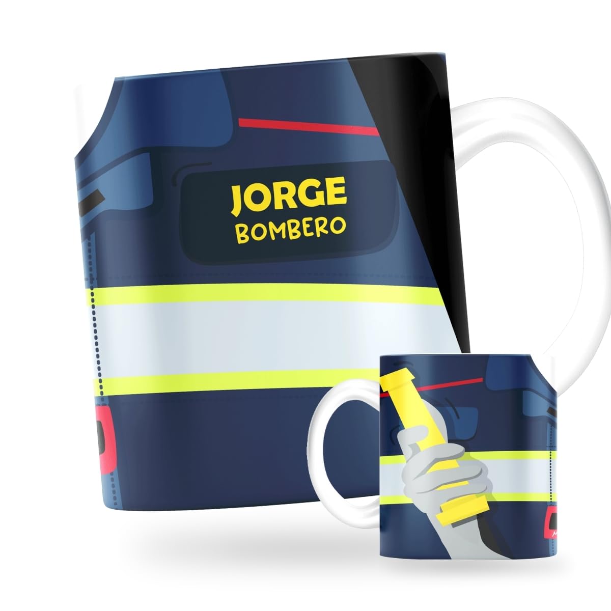 DEREGALOOS Taza Original Personalizada con Nombre | Taza para Regalar Uniforme Bombero y Bombera | Taza de Desayuno Accesorios para Bomberos | Regalos para Bomberos.