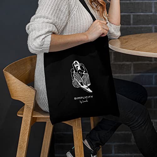 Loxato Tote Bag Negra - Bolsa Tela Negra - Bolsa de Algodón 100% - Tote Bag Tela - Bolso Shopper Mujer Negro - Bolsas de Tela Bonitas - Bolso de Tela Negro - Bolsas Reutilizables Compra Algodón