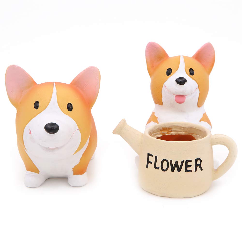 Juego de 2 macetas con forma de perro Corgi para suculentas, macetas pequeñas para decoración de jardín