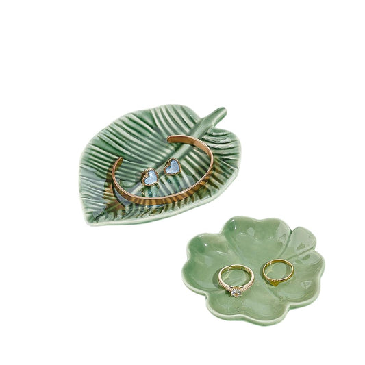 JVBAJV 2 Pcs Plato de joyería de porcelana Bandeja de Cerámica bandeja decorativa bandeja de joyería bandeja de regalo de cerámica organizador de joyas para Joyas,anillos,aretes,decoración del hogar