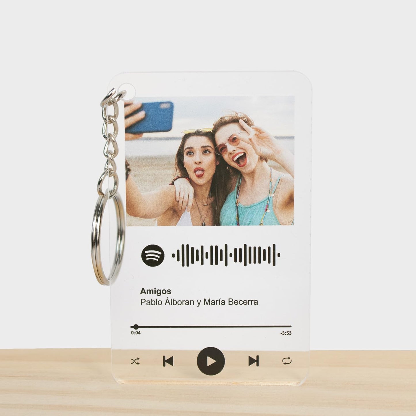 Llavero Personalizado Placa Spotify Personalizada con Foto y Canción Favorita. Regalo Original Personalizado para San Valentín. Placa Personalizada de Metacrilato con Código Escaneable.