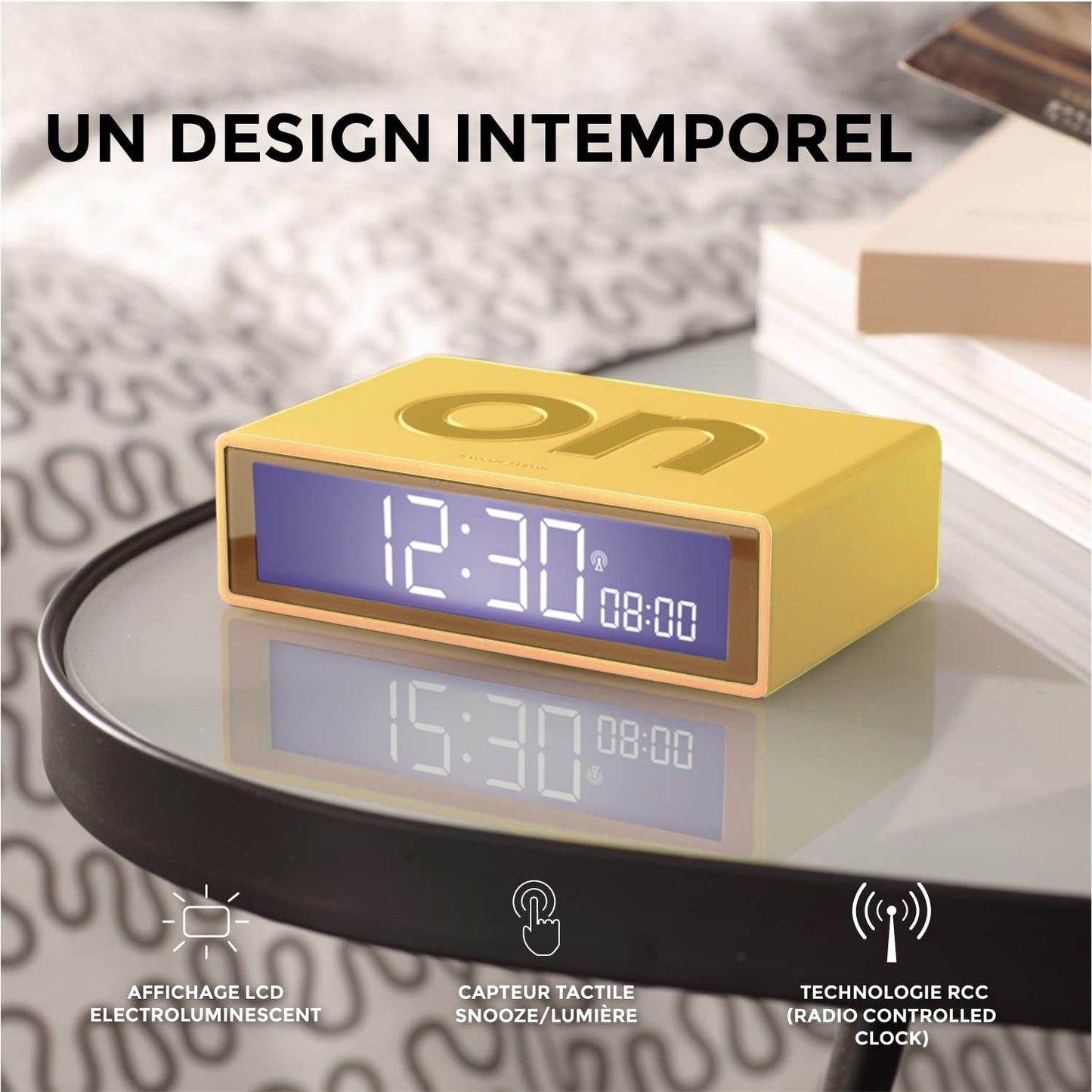 Lexon Flip+ - Reloj Despertador con Pantalla LCD (Goma), Color Amarillo