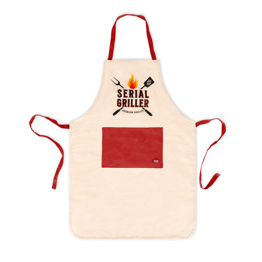 Legami - Delantal de cocina para hombre y mujer, súper chef, para barbacoa, bolsillo frontal, ajustable, talla única, lavable a máquina, tamaño 56 x 76 cm, tema Serial Griller, beige, talla unica