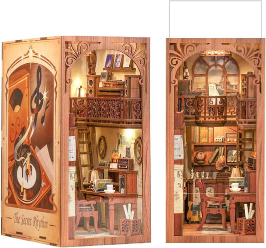 CUTEBEE DIY Book Nook Kit - Casa de muñecas en Miniatura de Madera con Muebles y Luces LED, Decoración de inserción de estantería Creativa,The Secret Rhythm