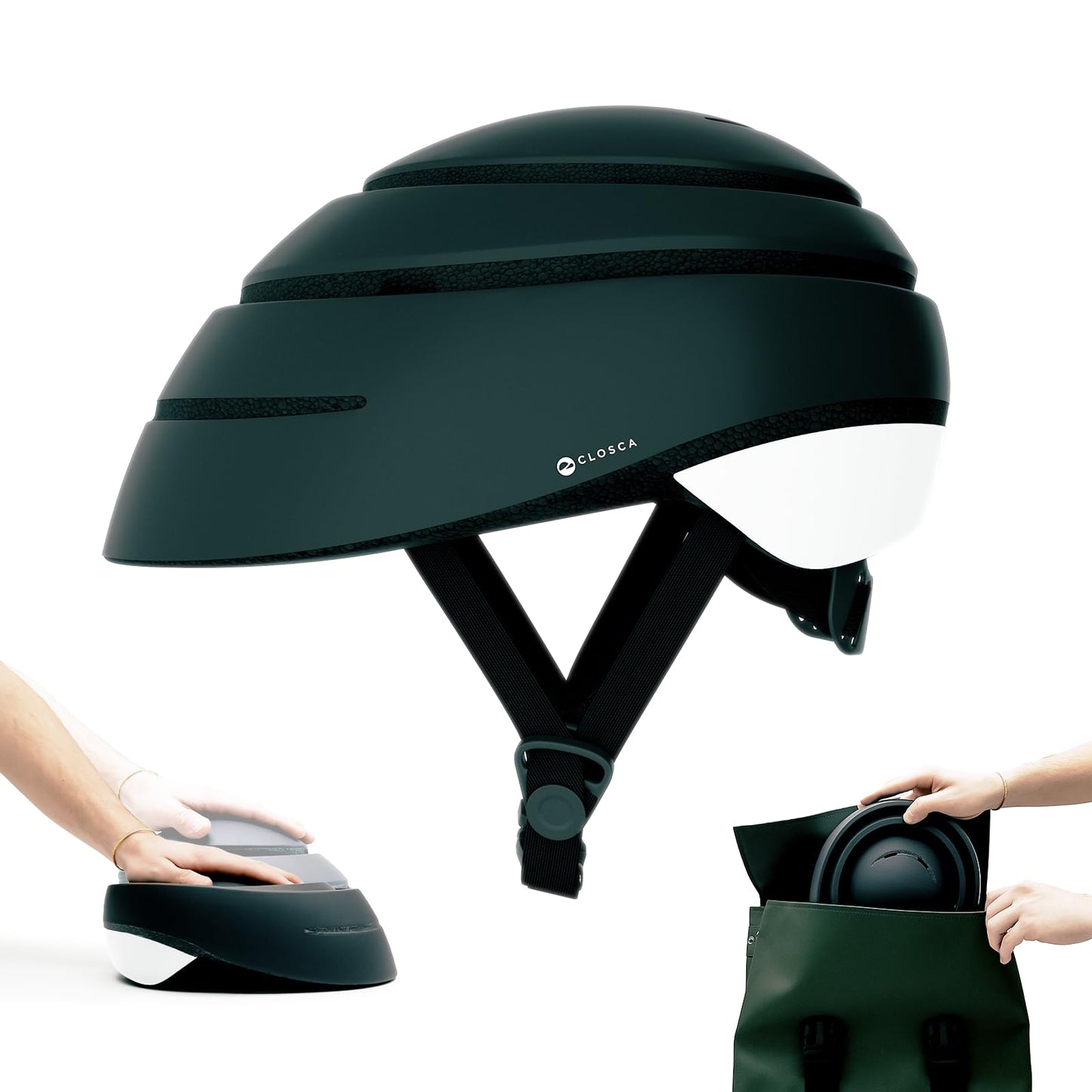 CLOSCA. Casco Plegable de Bicicleta. Casco de Bici Urbana para Adulto. Casco de Patinete electrico, Bicicleta electrica Certificado. Casco para Hombre y Casco para Mujer. (Negro/Blanco, M)