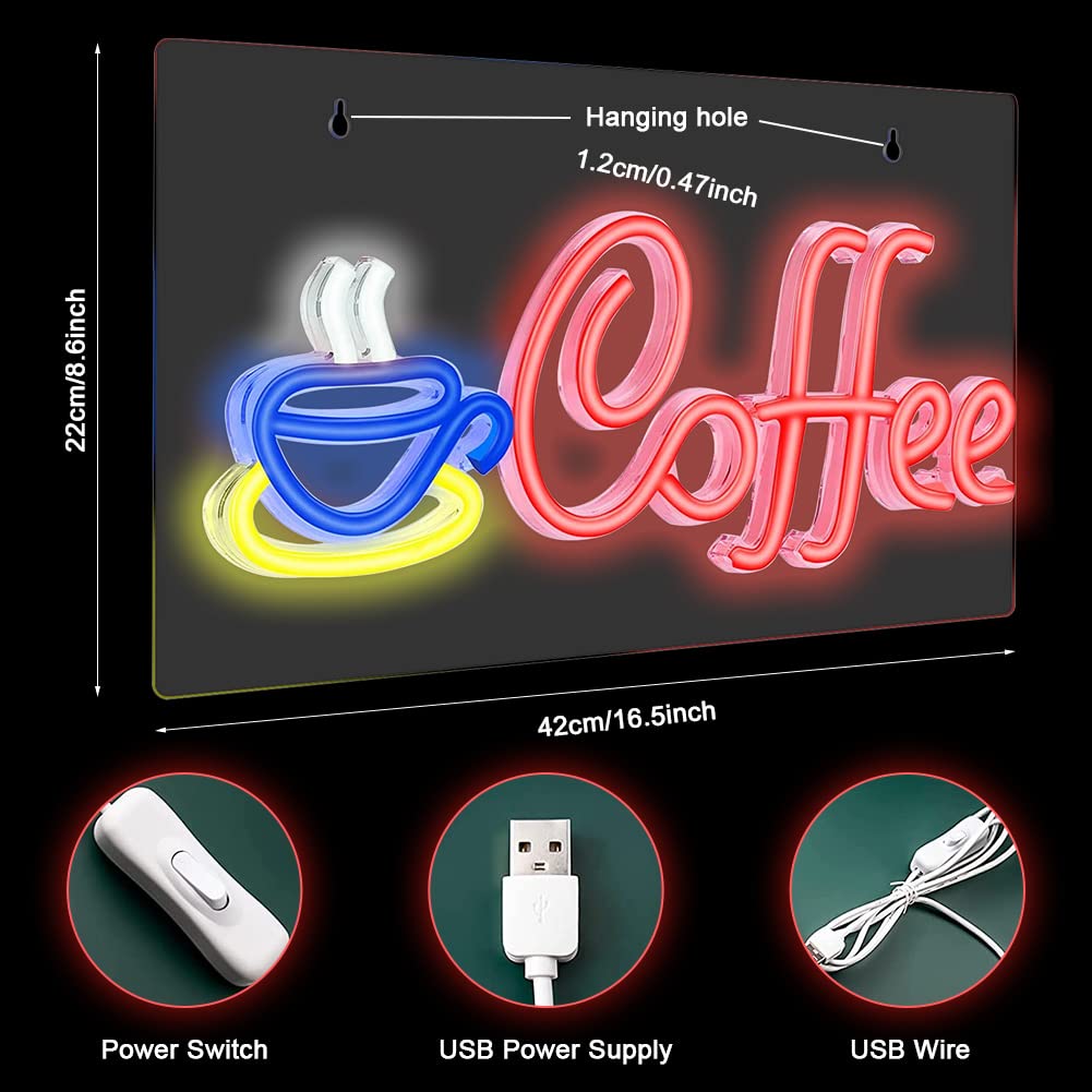 Kamanan Coffee Neon Sign, Neon Sign Coffee LED Schild LED Schriftzug Kaffee Leuchtreklame Letras LED Neon Schild Cafe Neonlicht für Küche Wanddekoration Hochzeit Geburtstag