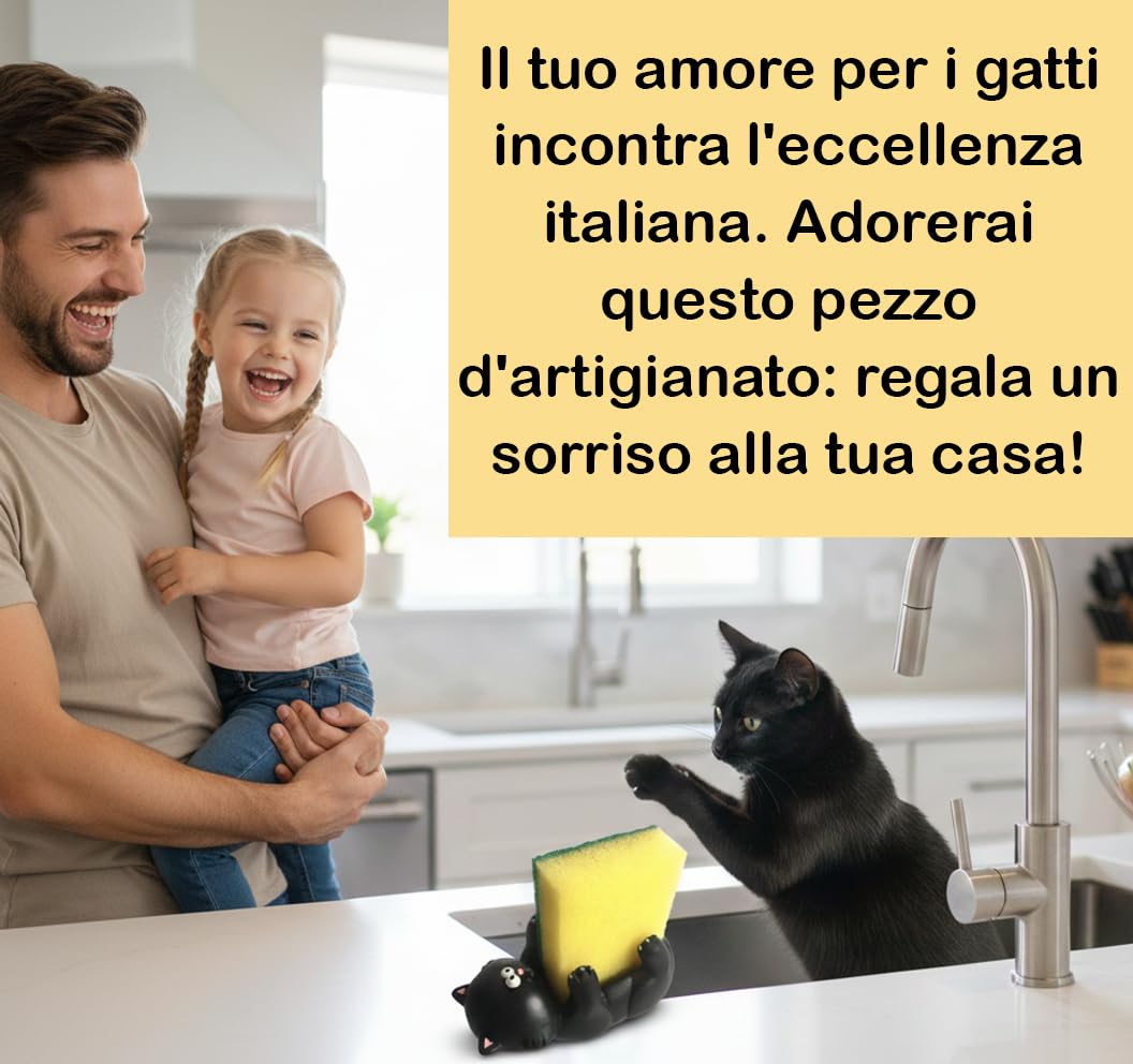 Soporte Esponja Gato Negro – Tu Estropajo Siempre a Mano y Vigilado