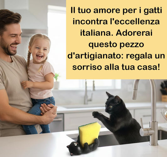 Soporte Esponja Gato Negro – Tu Estropajo Siempre a Mano y Vigilado