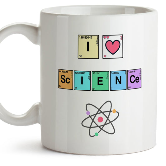 MUGFFINS Taza química - I Love Science - Tazas de café para químicos. Regalos para químicos, para los Amigos y la Familia - Cerámica - 11oz / 350 ml