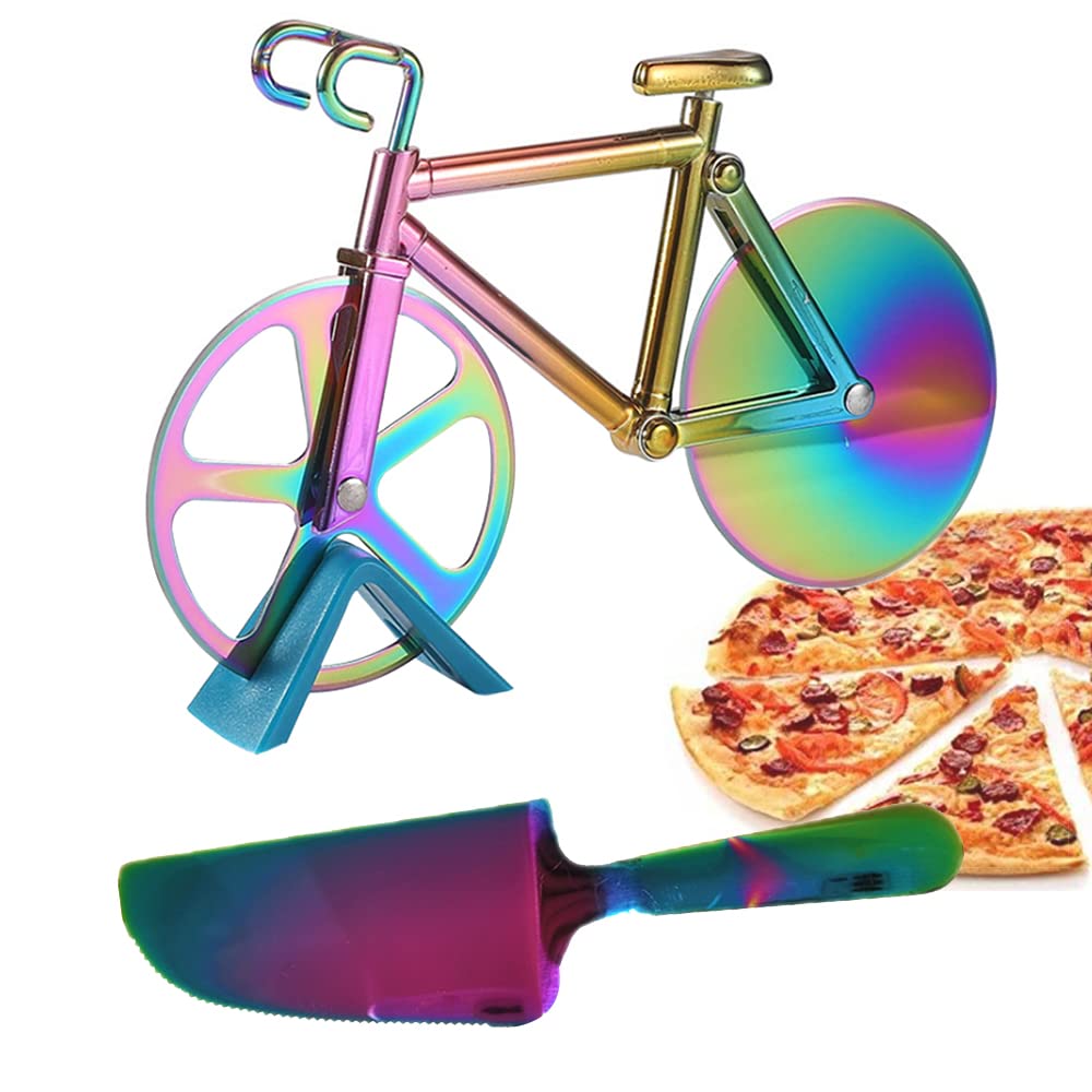 TDCQ Corta Pizza Bicicleta,Bicicleta Cortador de Pizza,Cortapizzas Profesional,Pizza Cutter Wheel,Corta Pizza Divertido,Cortapizzas,Cortador de Pizza Acero Inoxidable (Vistoso)