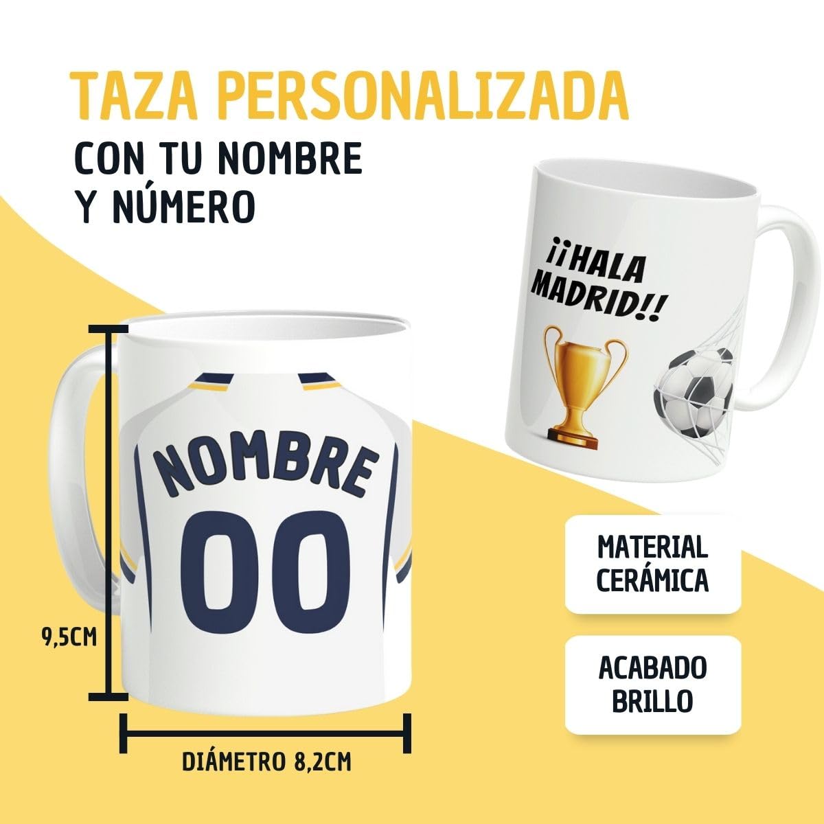 Taza Personalizada Fútbol | Tazas de Desayuno Real Madrid | Regalo Original para Aficionados del Futbol | Cosas de futbol para Niños | Regalos Mundial Futbolistas (Real Madrid)