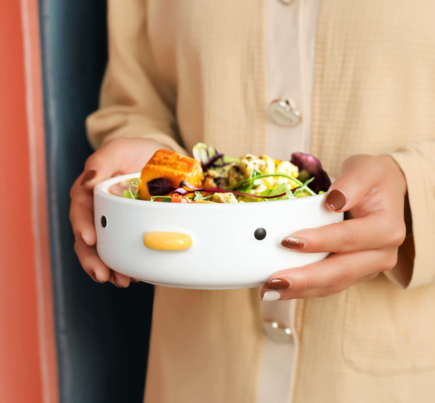 TULANDOT Cuencos de ensalada de pollo lindos y divertidos, cuenco de ensalada de pato divertido de 16 cm, cerámica de seguridad de pollito esmaltada hecha a mano, cuencos de fideos grandes