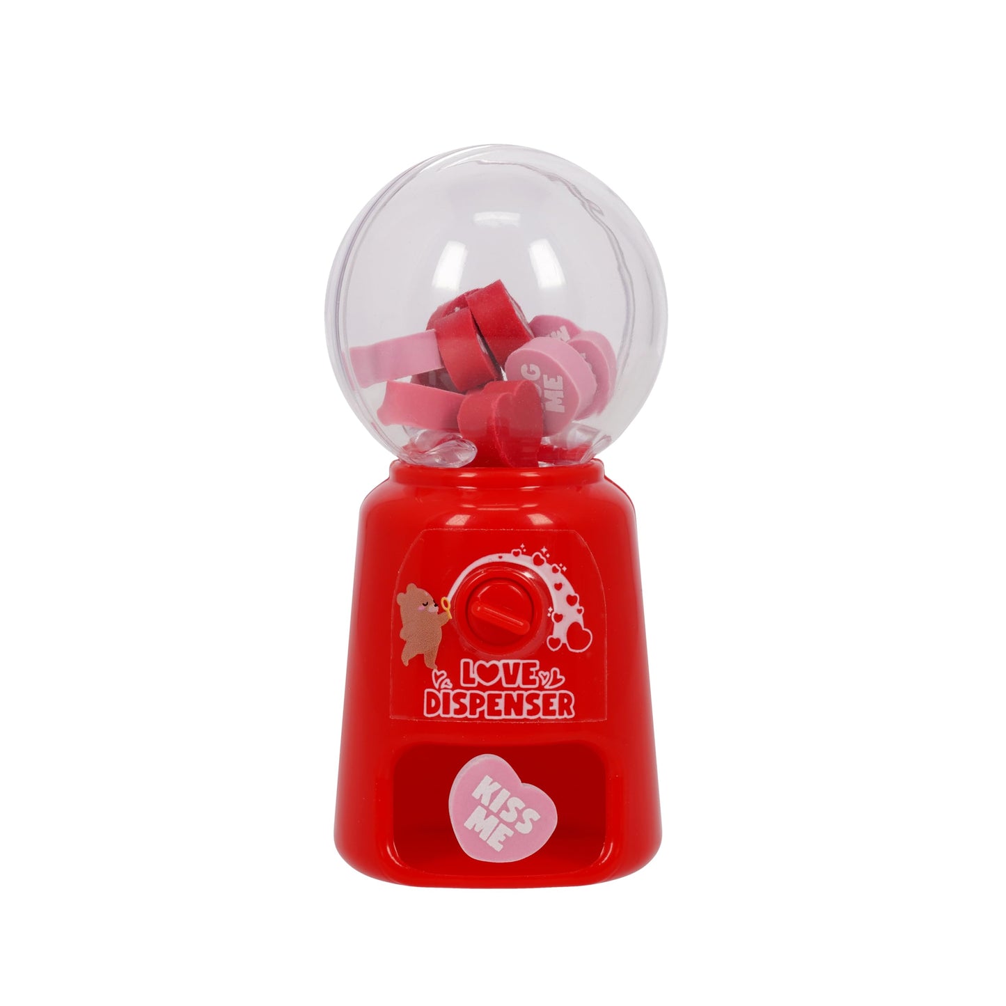 Legami - Mini dispensador de gomas para borrar, Love Dispenser, 15 gomas, goma en forma de corazón, dimensiones 9 x 22 x 0,5 cm