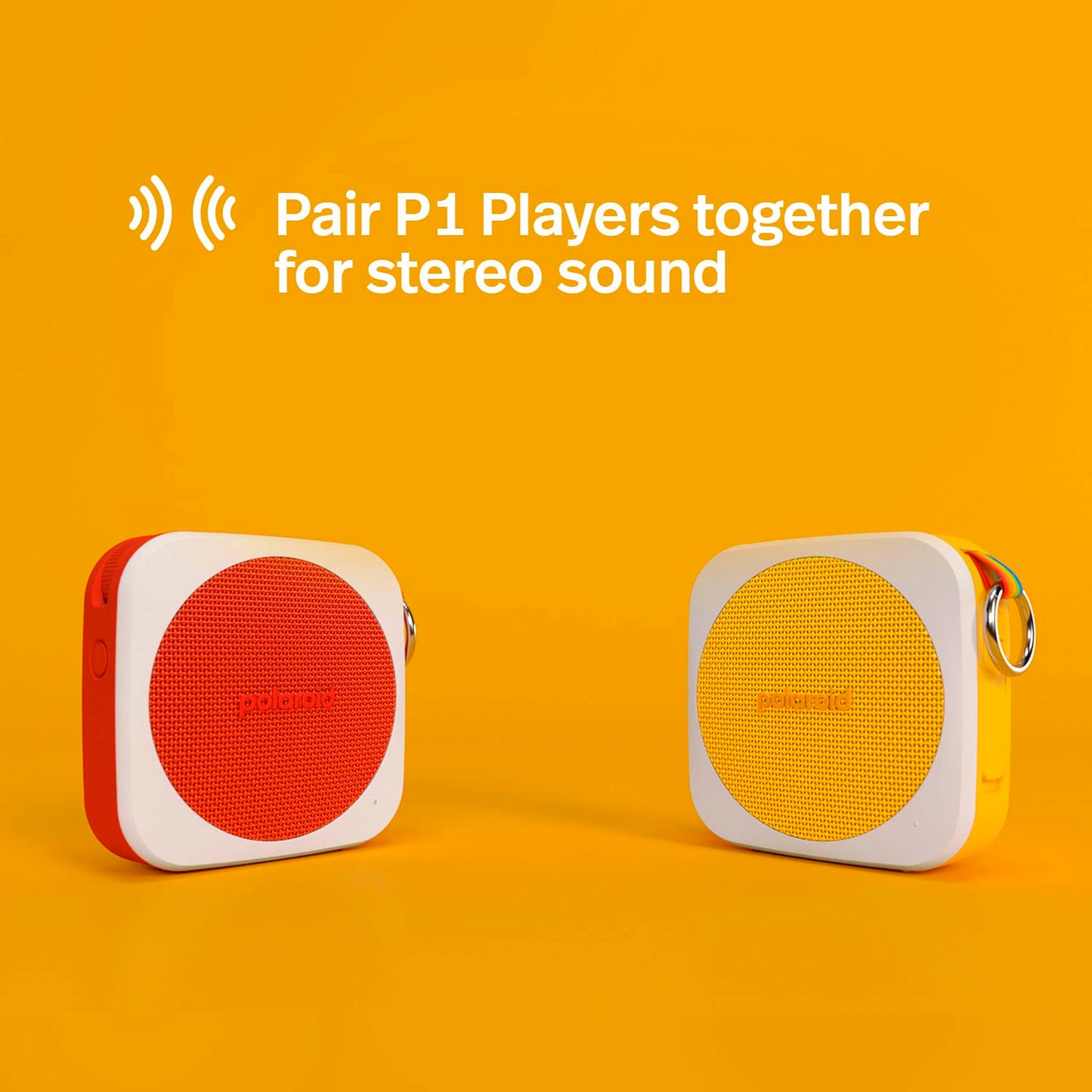 Polaroid P1 Music Player (Yellow) - Super Portable Wireless Bluetooth Speaker Rechargeable with IPX5 Waterproof and Dual Stereo Pairing