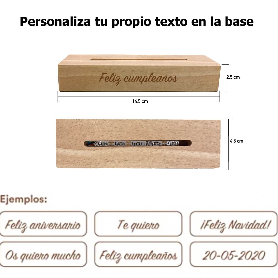 Transparent Gift Lámpara del Amor Personalizada Infinito con Corazones. Con Nombre Pareja y Fecha. Regalos Originales para San Valentín, Bodas, Cumpleaños. Metacrilato y Madera