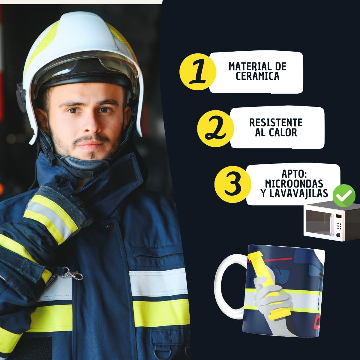 DEREGALOOS Taza Original Personalizada con Nombre | Taza para Regalar Uniforme Bombero y Bombera | Taza de Desayuno Accesorios para Bomberos | Regalos para Bomberos.