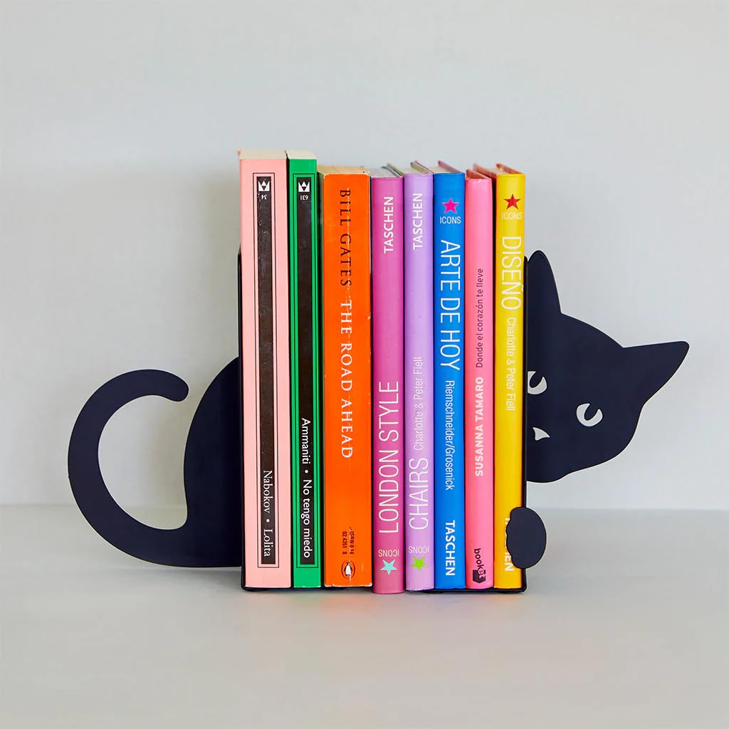 Balvi Sujetalibros Hidden Cat Color Negro Soporte para Libros de Estantería en Forma de Gato 2 Unidad