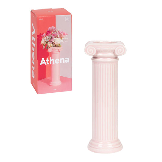 DOIY - Jarrón Decorativo Moderno - Diseño Athena en Forma de Columna Jónica - Fabricado con Cerámica - Jarrón para Flores - Florero Decorativo - Color Rosa - 9,2x8x25 cm