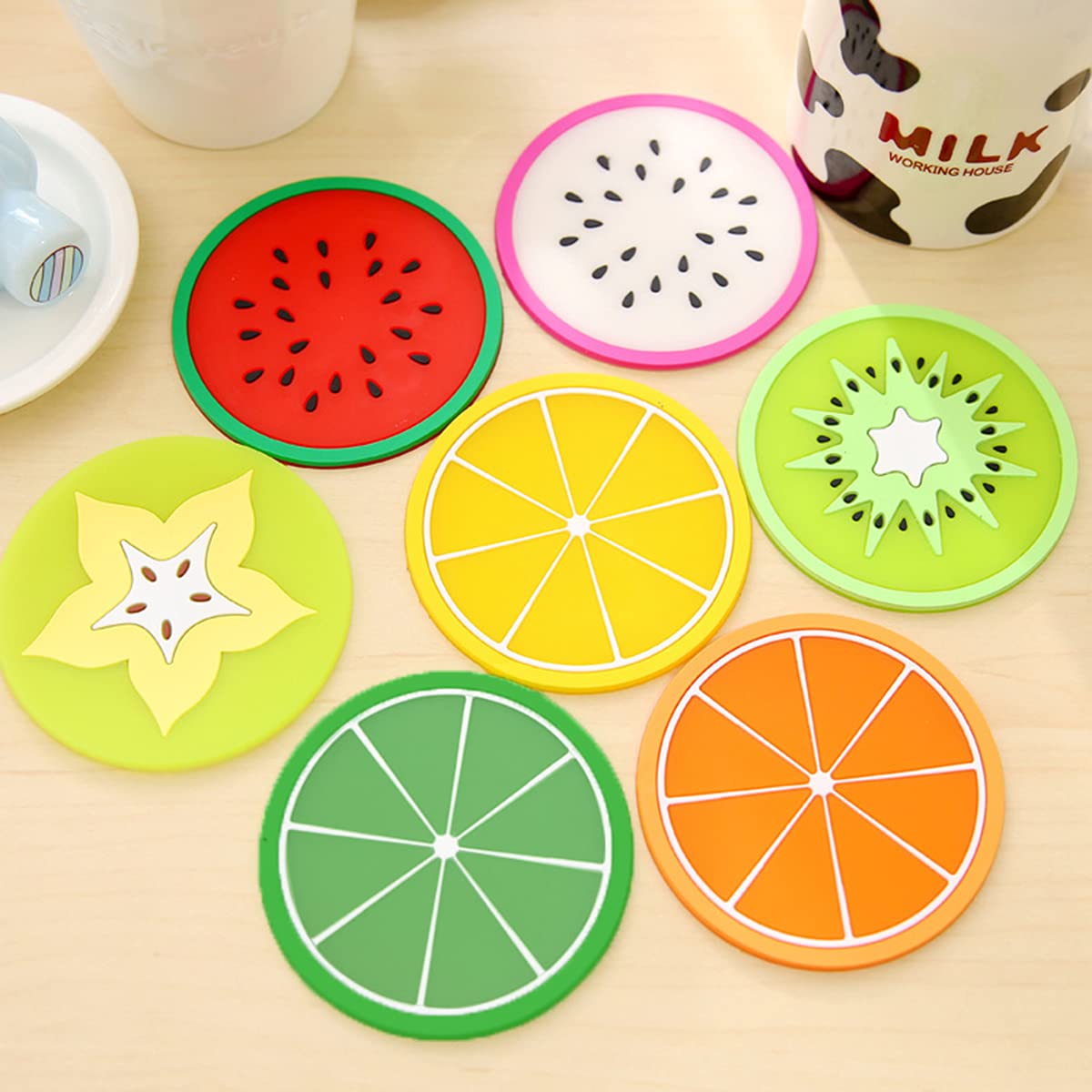 SyiXute 14 Piezas Creativa Fruta Posavasos,Posavasos de Silicona para Bebidas para Vino,Vidrio,Té- Mejor Bebida para el Hogar,Cerveza para Cocina Salón y Bar