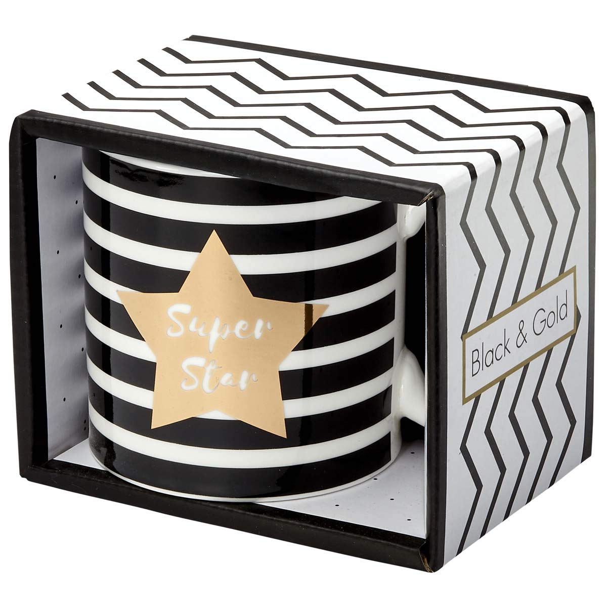 Draeger Paris - Taza de porcelana fina "Super Star" (Black & Gold, diseño de estrellas de porcelana), diseño original para regalar a tus seres queridos, colegas, amigos, amigos | Taza de café con caja