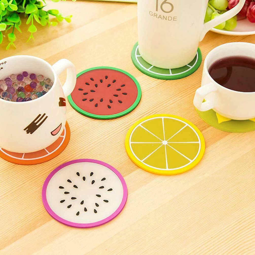 SyiXute 14 Piezas Creativa Fruta Posavasos,Posavasos de Silicona para Bebidas para Vino,Vidrio,Té- Mejor Bebida para el Hogar,Cerveza para Cocina Salón y Bar