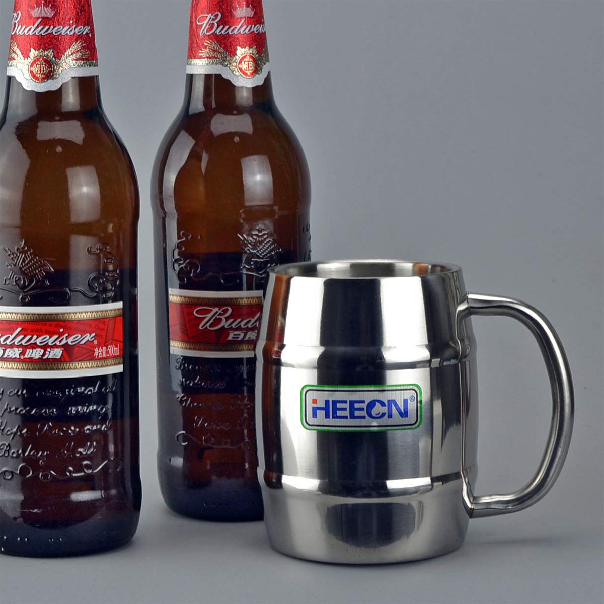 HEECN® Jarra Cerveza Acero Inoxidable - Vaso Cerveza Acero - Taza de Cerveza para Camping - Jarras de Cerveza de Metal - Cerveza Fria - Vaso Termico - Doble Pared 40cl HESS-003