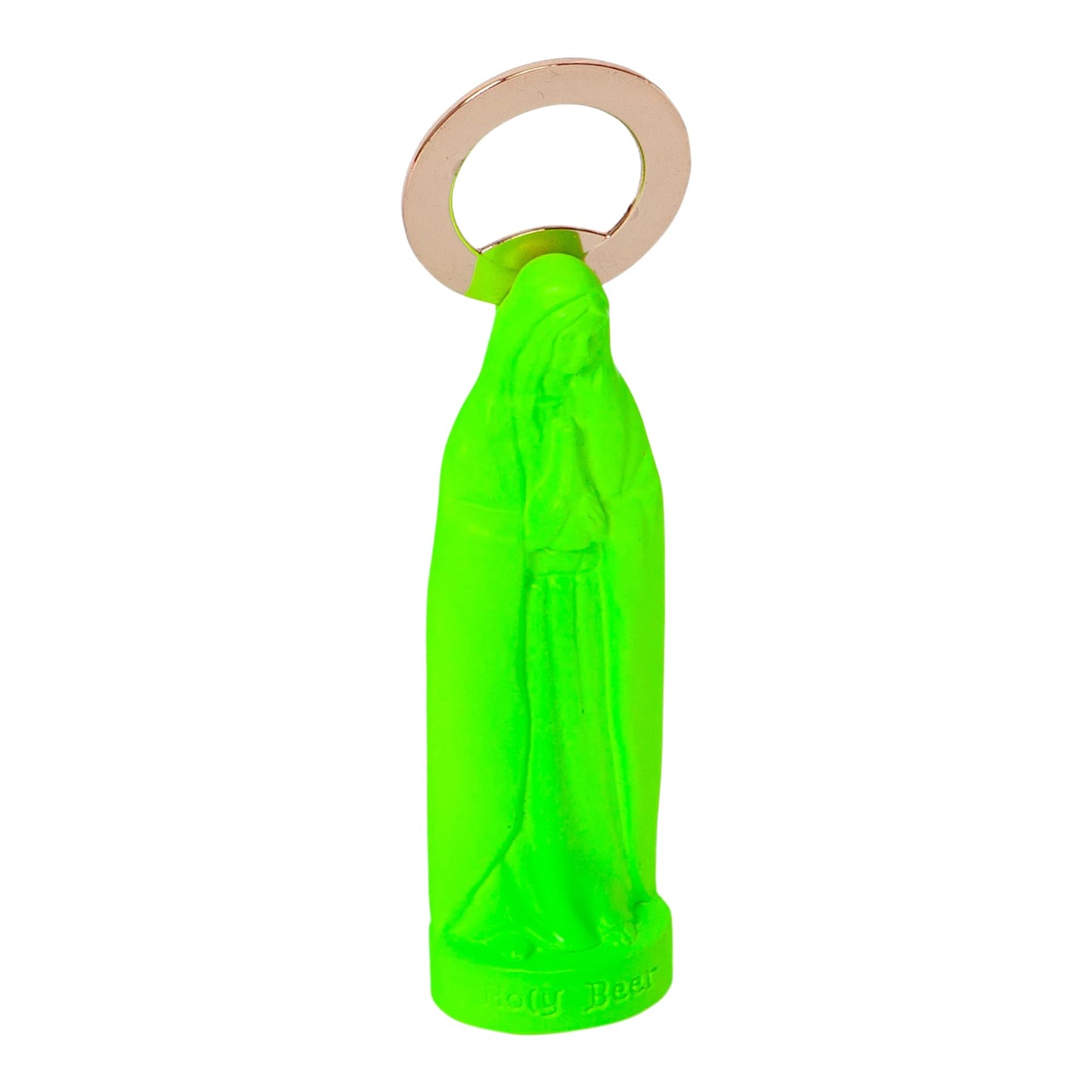 DOIY - Abridor de Botellas - Diseño con Virgen de la Cerveza - Abrebotellas de Metal - Estilo Divertido - Práctico y Funcional - Agarre Ergonómico - Color Verde - 14x3,5x3 cm