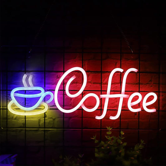 Kamanan Coffee Neon Sign, Neon Sign Coffee LED Schild LED Schriftzug Kaffee Leuchtreklame Letras LED Neon Schild Cafe Neonlicht für Küche Wanddekoration Hochzeit Geburtstag