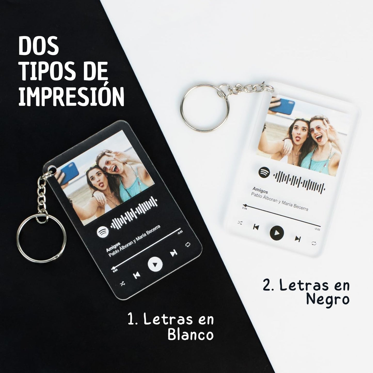 Llavero Personalizado Placa Spotify Personalizada con Foto y Canción Favorita. Regalo Original Personalizado para San Valentín. Placa Personalizada de Metacrilato con Código Escaneable.