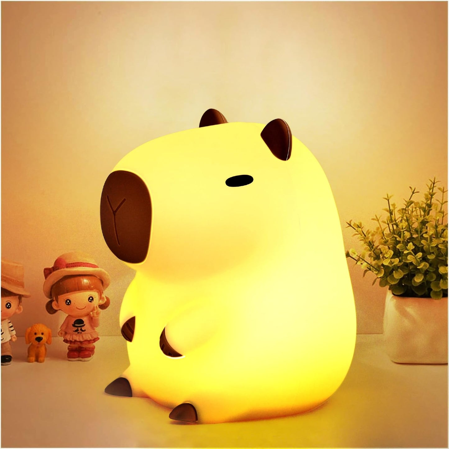 Capybara luz de la Noche los Niños, Capybara Lámpara de Control Táctil para la Mesita de Noche, Carga USB Kawaii Silicona Lámpara de Animales para el Dormitorio, Cuarto de Niños, Adultos (a)