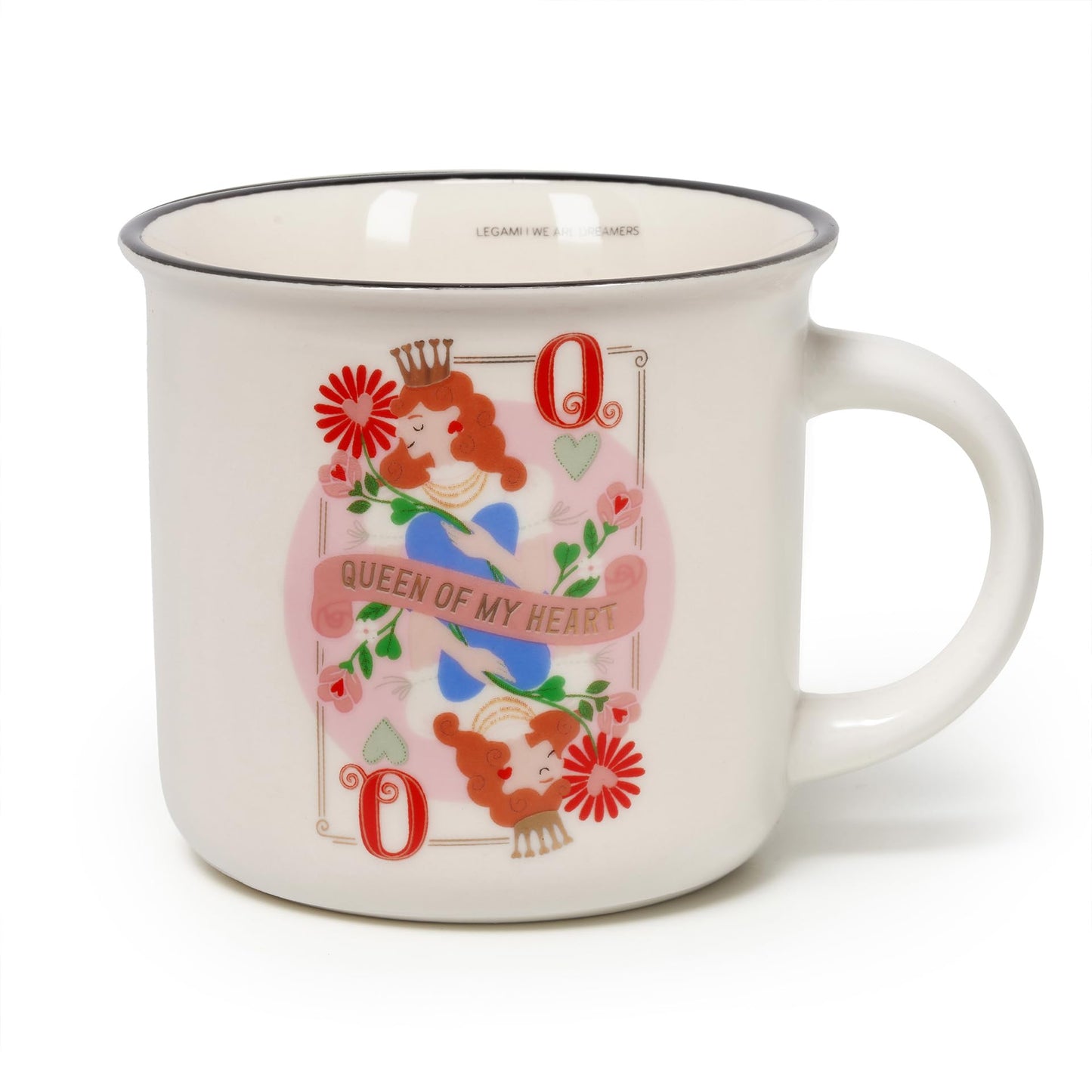 Legami - Taza Cuppuccino de porcelana New Bone China, taza de desayuno, taza de café té lavable en lavavajillas, tema Queen, diámetro 10 cm, capacidad 350 ml