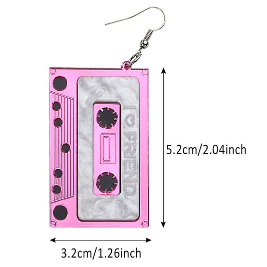 3 Pares Pendientes de Cinta Pendientes Colgantes de Cassette Retro 80s Pendientes de Cinta Punk Lindos para Mujeres Niñas(Plata,Rosa,Oro5,2 x 3,2 cm)