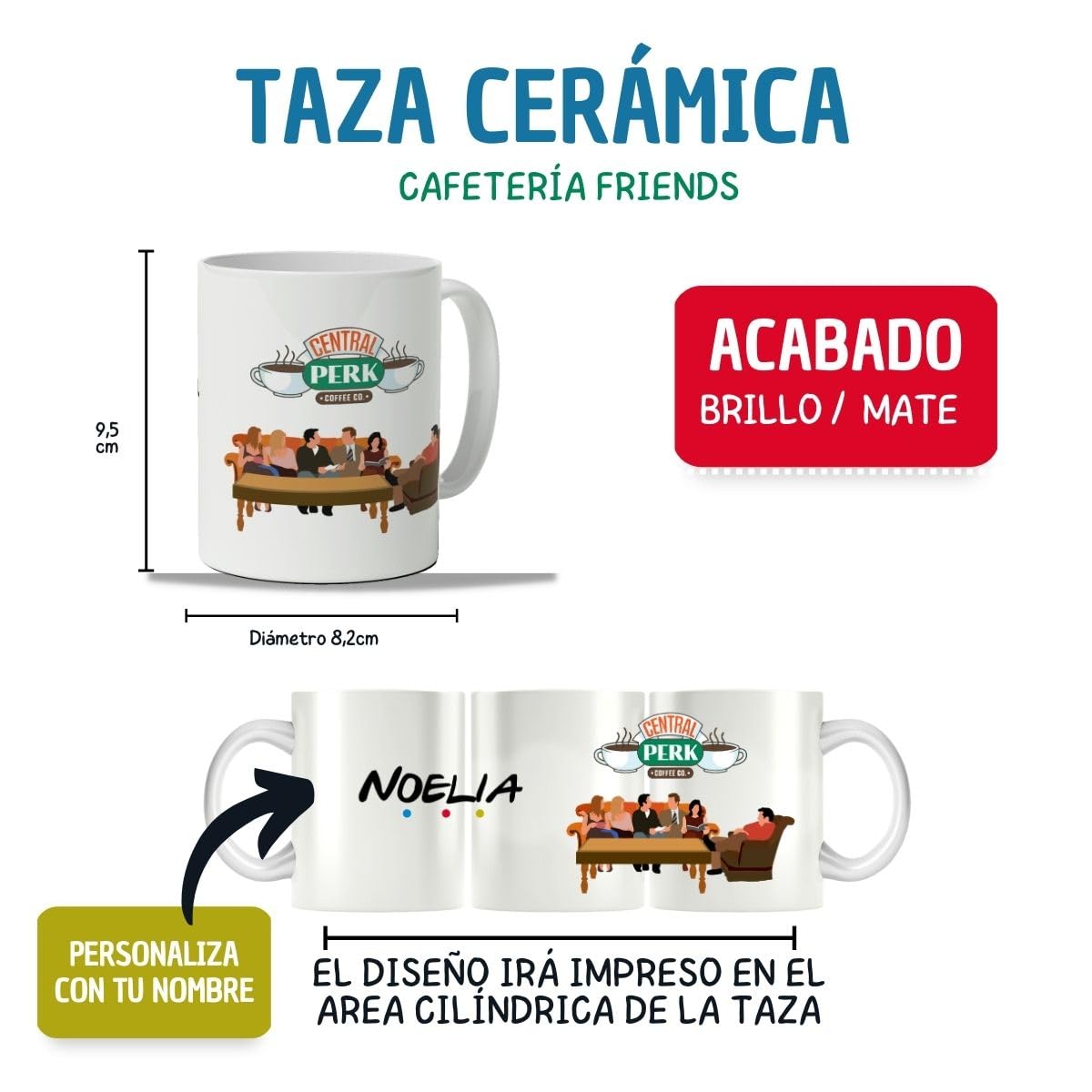 Taza Friends Personalizada con nombre | Regalo Original | Taza Desayuno Friki | Regalo Amigo Invisible Original | Varios Diseños | Cumpleaños, Día de la Madre, Día del Padre (Personalizada)