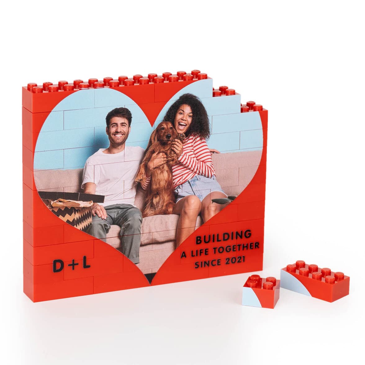 Wanapix | Puzzle Personalizado de Bloques Lego con Foto o Texto San Valentín, Sorprende a tu Amor con un Recuerdo Único y Emocionante | 49 Piezas de Bloque Lego (Rojo)