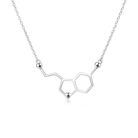Collar Molécula Serotonina Plata – La Joya de la Felicidad