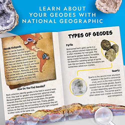 National Geographic Break Open 5 Geodas Jumbo - Kit de Ciencia de la Tierra con 5 Geodas Extra Grandes con Cristales, Gafas y Soportes de Exhibición, Regalos de Ciencia, Cosas Divertidas para Niños