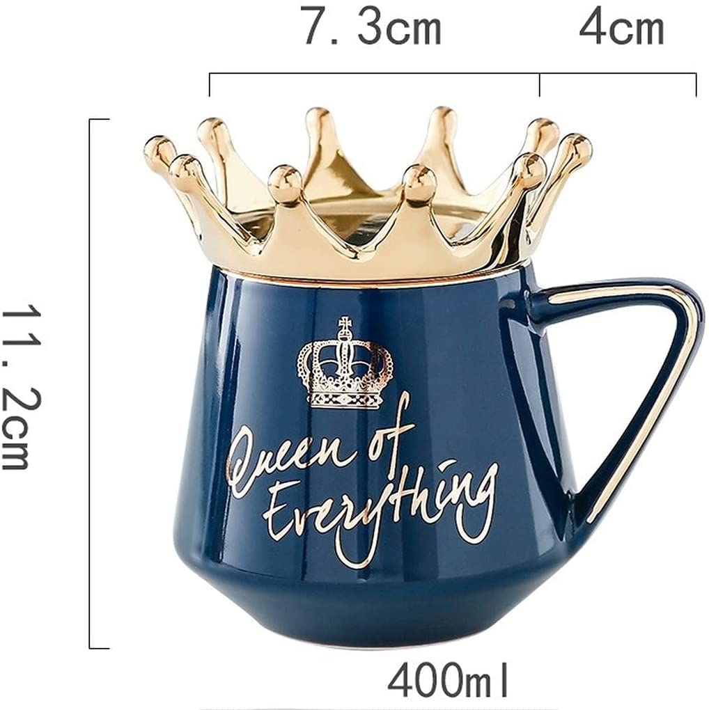 Arawat Queen of Everything Taza con Tapa Taza de Regalo con Corona de té Rosa, Taza de café con Cuchara y Posavasos de 350 ml, Taza de cerámica, Regalo de cumpleaños